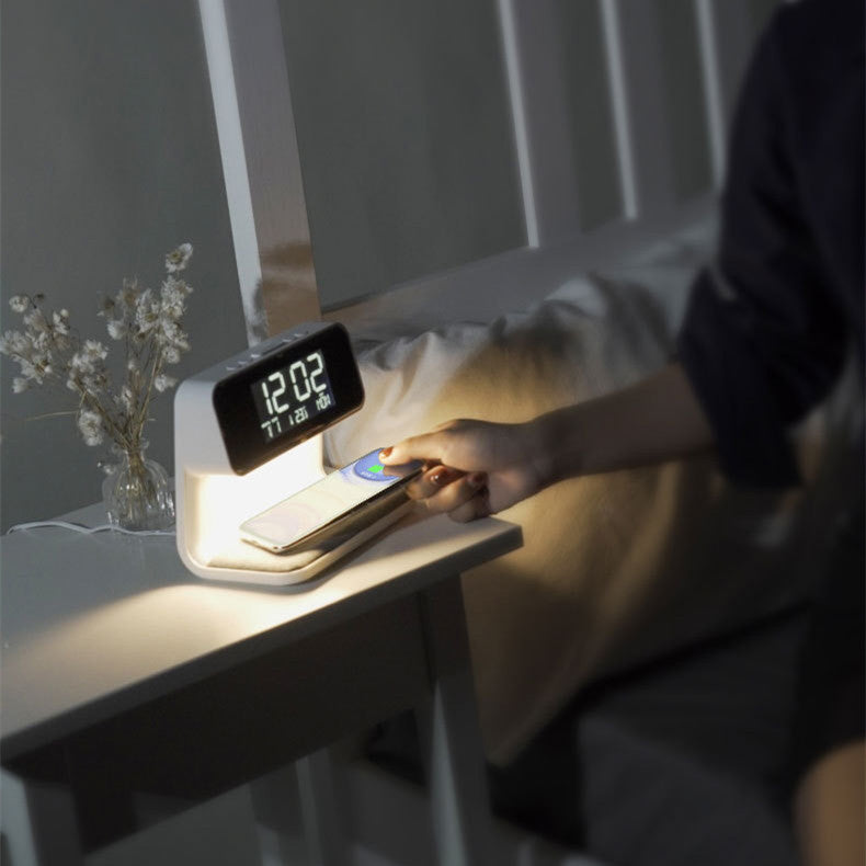 Creative 3 In 1 Bedside Lamp Wireless Charging LCD Screen Alarm Clock Wireless Phone Charger - Kreeam