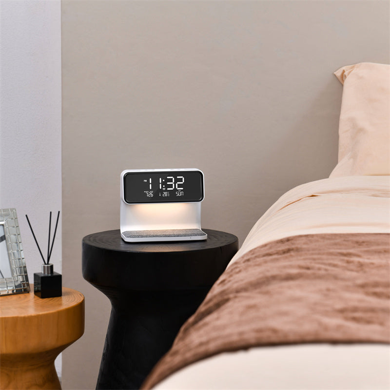 Creative 3 In 1 Bedside Lamp Wireless Charging LCD Screen Alarm Clock Wireless Phone Charger - Kreeam