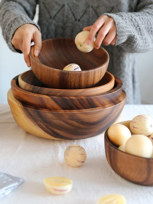Kitchen Natural Wooden Bowl Household Fruit Bowl Salad Bowl For Home Restaurant Food Container Wooden Utensils Note The Size Hot - Kreeam
