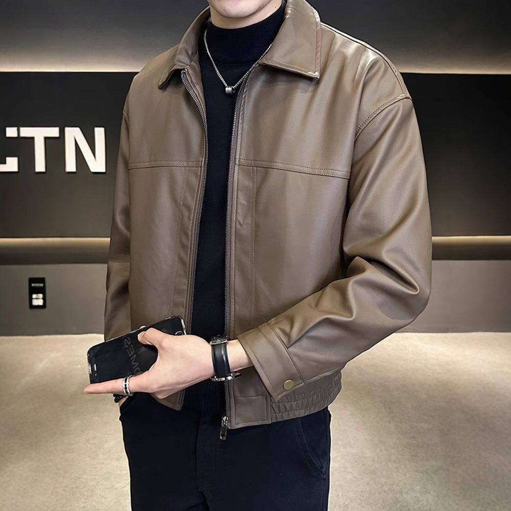 Slim-fit Trendy High-grade Pu Shuai Motorcycle Retro Minority Leather Coat - Kreeam