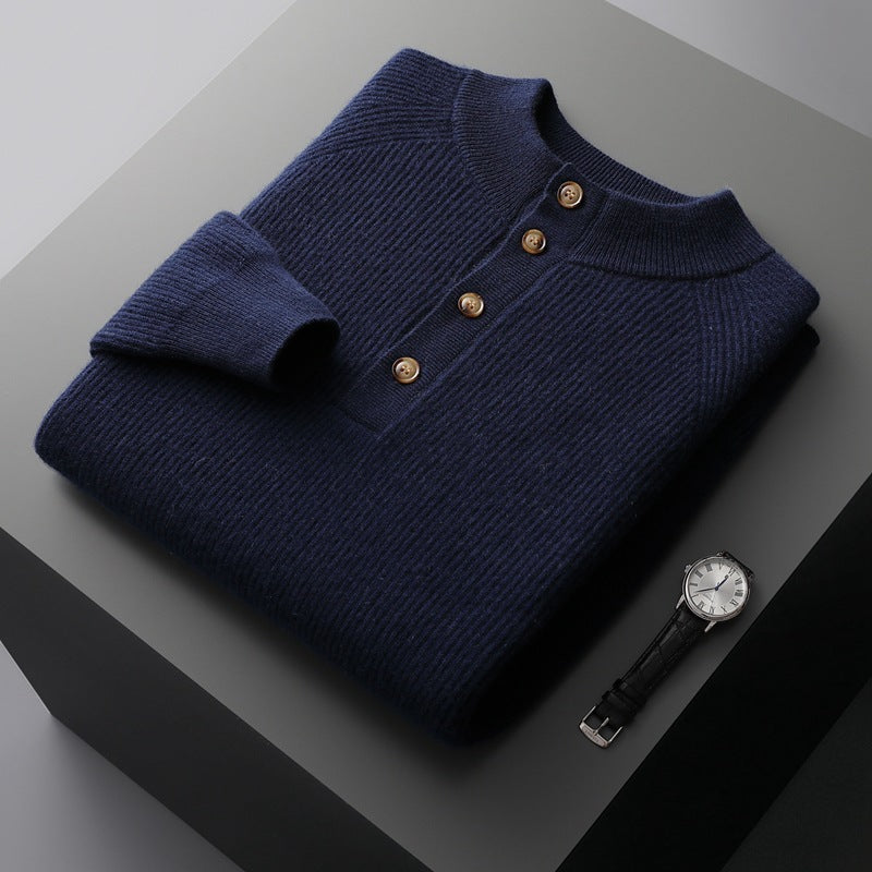 Half-height Cardigan Collar Knitted Loose Casual Fashion Oversized Knit Wool Sweater - Kreeam