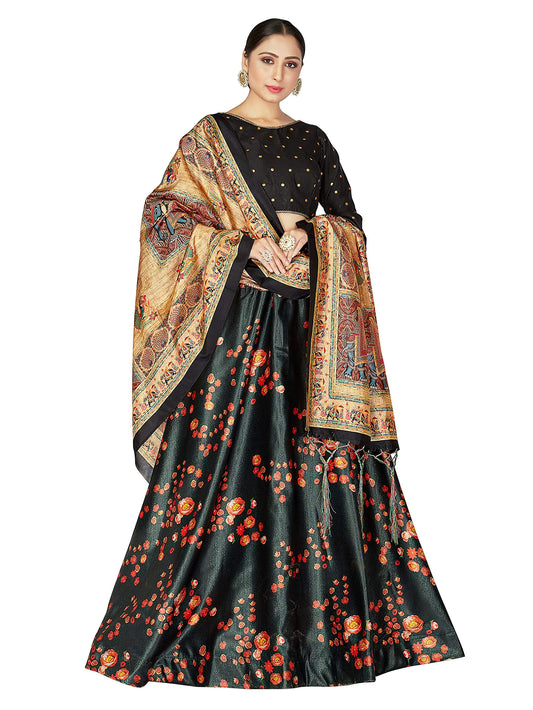 Elina fashion Womens Stitched Lehenga Choli With Dupatta | Satin Digital Printed Indian Traditional Wedding Diwali Dress - Kreeam