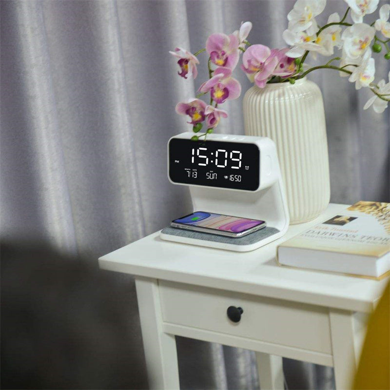 Creative 3 In 1 Bedside Lamp Wireless Charging LCD Screen Alarm Clock Wireless Phone Charger - Kreeam