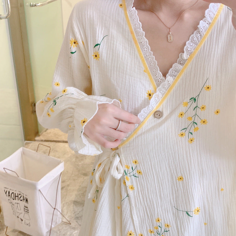 Thin Kimono Nursing Pajamas Maternity Postpartum Feeding Maternity Home Wear - Kreeam