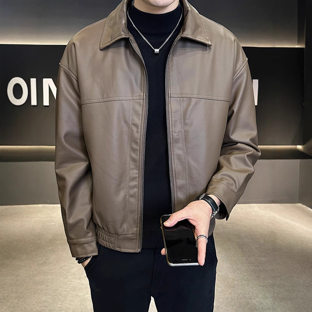 Slim-fit Trendy High-grade Pu Shuai Motorcycle Retro Minority Leather Coat - Kreeam