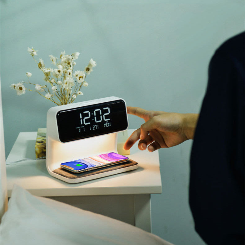 Creative 3 In 1 Bedside Lamp Wireless Charging LCD Screen Alarm Clock Wireless Phone Charger - Kreeam