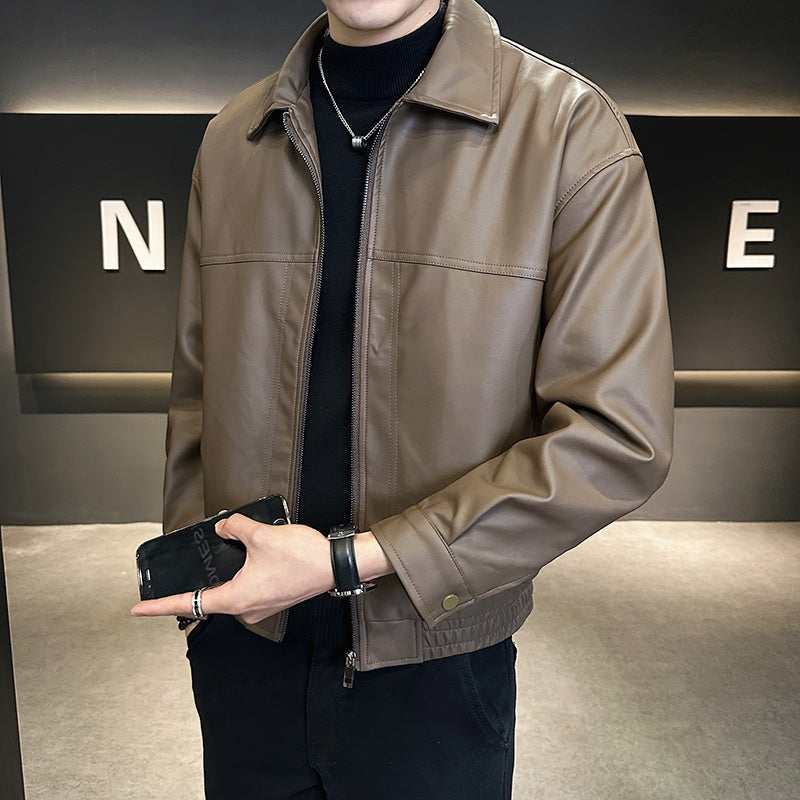 Slim-fit Trendy High-grade Pu Shuai Motorcycle Retro Minority Leather Coat - Kreeam