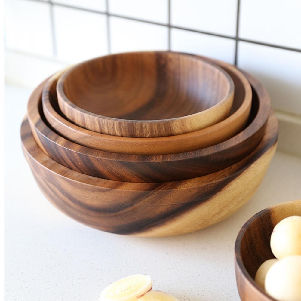 Kitchen Natural Wooden Bowl Household Fruit Bowl Salad Bowl For Home Restaurant Food Container Wooden Utensils Note The Size Hot - Kreeam