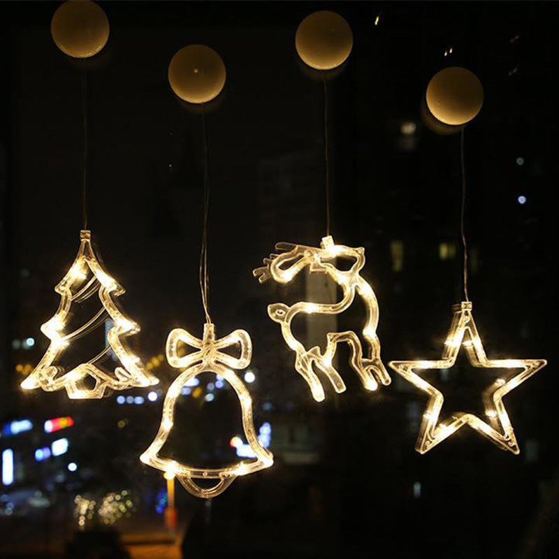 Christmas LED Suction Cup Chandelier Santa Claus Elk Snowman Lights Holiday Party Window Decor Lamps Battery Powered - Kreeam