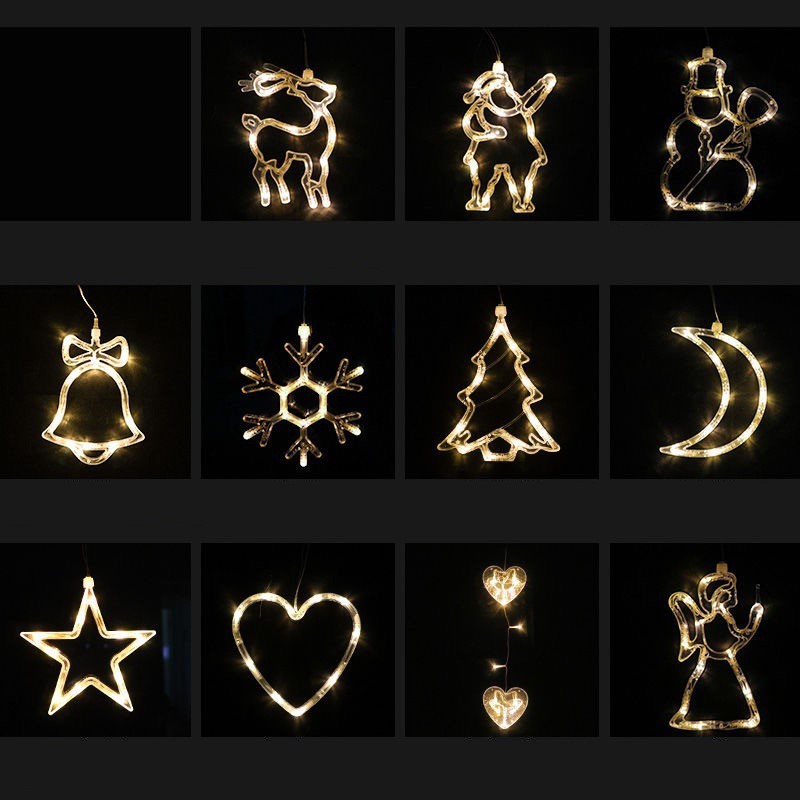 Christmas LED Suction Cup Chandelier Santa Claus Elk Snowman Lights Holiday Party Window Decor Lamps Battery Powered - Kreeam