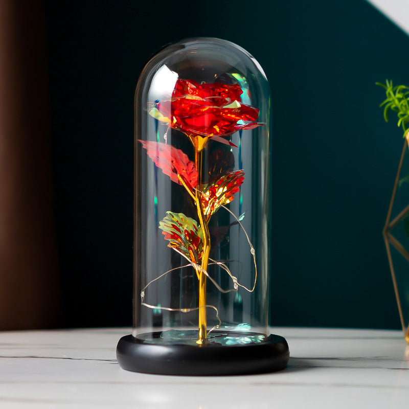 Preserved Flower Glass Cover Gold Foil Rose Flower Mothers Day Valentines Day Birthday Gift Gift Decoration Cross-Border Amazon - Kreeam