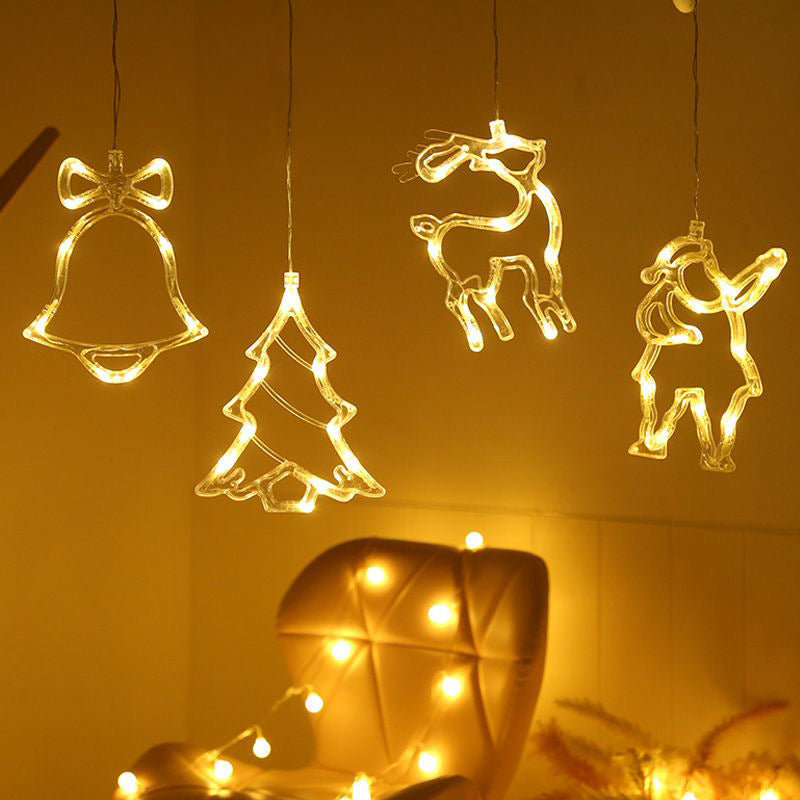 Christmas LED Suction Cup Chandelier Santa Claus Elk Snowman Lights Holiday Party Window Decor Lamps Battery Powered - Kreeam