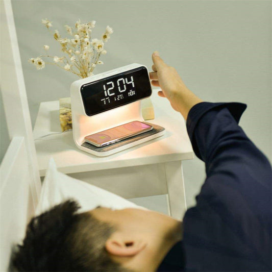 Creative 3 In 1 Bedside Lamp Wireless Charging LCD Screen Alarm Clock Wireless Phone Charger - Kreeam