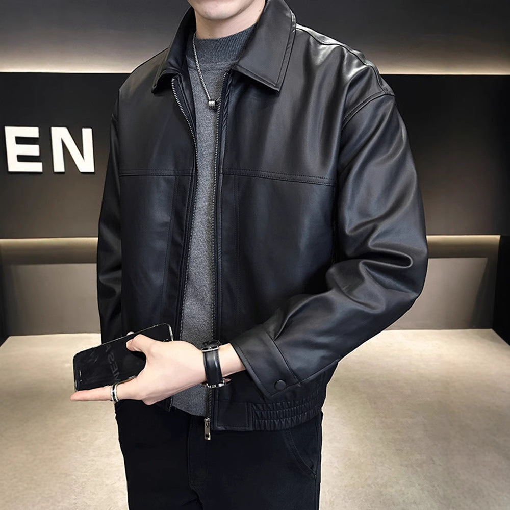 Slim-fit Trendy High-grade Pu Shuai Motorcycle Retro Minority Leather Coat - Kreeam