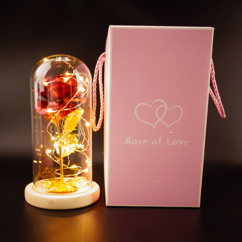 Preserved Flower Glass Cover Gold Foil Rose Flower Mothers Day Valentines Day Birthday Gift Gift Decoration Cross-Border Amazon - Kreeam