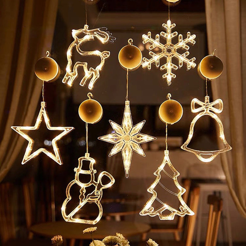 Christmas LED Suction Cup Chandelier Santa Claus Elk Snowman Lights Holiday Party Window Decor Lamps Battery Powered - Kreeam