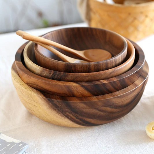 Kitchen Natural Wooden Bowl Household Fruit Bowl Salad Bowl For Home Restaurant Food Container Wooden Utensils Note The Size Hot - Kreeam