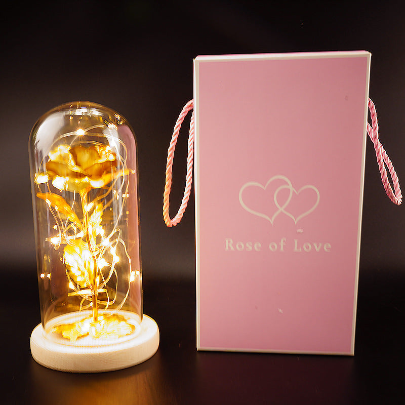 Preserved Flower Glass Cover Gold Foil Rose Flower Mothers Day Valentines Day Birthday Gift Gift Decoration Cross-Border Amazon - Kreeam