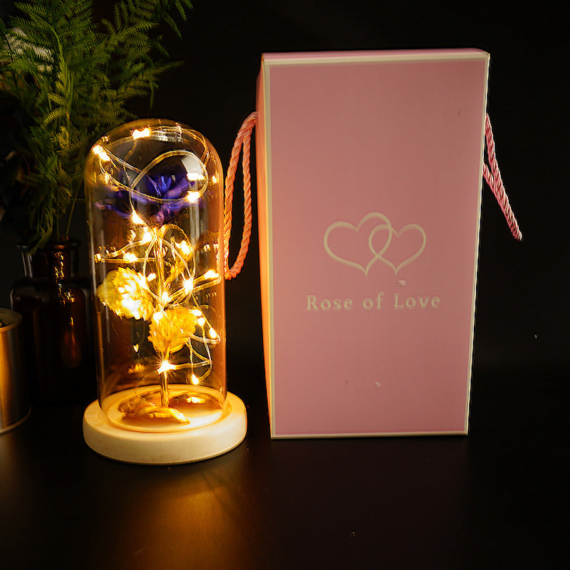Preserved Flower Glass Cover Gold Foil Rose Flower Mothers Day Valentines Day Birthday Gift Gift Decoration Cross-Border Amazon - Kreeam
