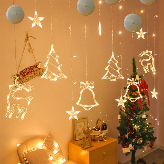 Christmas LED Suction Cup Chandelier Santa Claus Elk Snowman Lights Holiday Party Window Decor Lamps Battery Powered - Kreeam