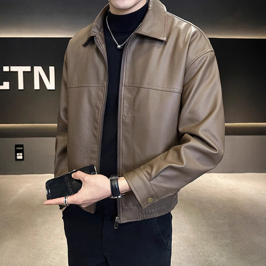 Slim-fit Trendy High-grade Pu Shuai Motorcycle Retro Minority Leather Coat - Kreeam