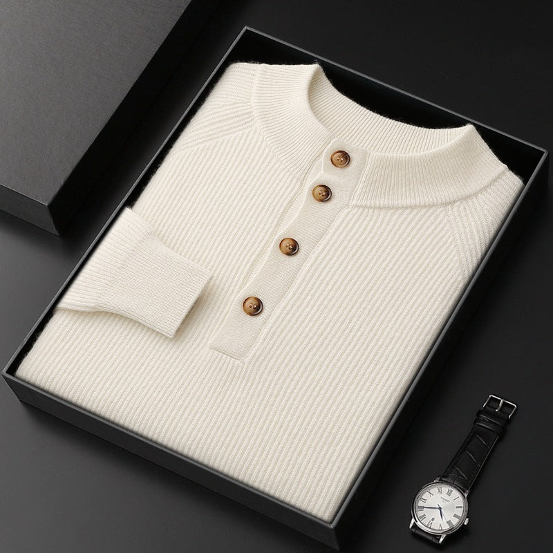 Half-height Cardigan Collar Knitted Loose Casual Fashion Oversized Knit Wool Sweater - Kreeam