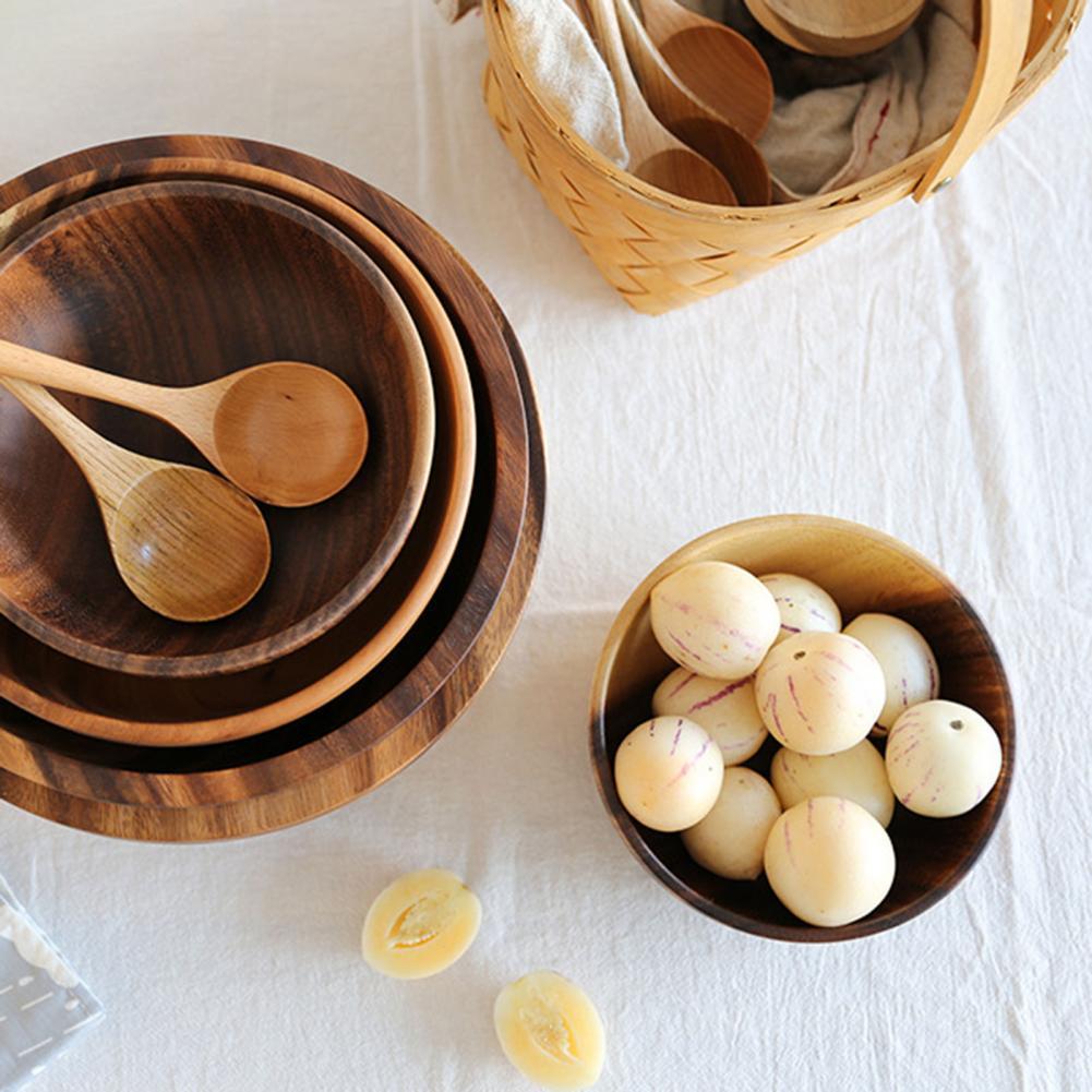 Kitchen Natural Wooden Bowl Household Fruit Bowl Salad Bowl For Home Restaurant Food Container Wooden Utensils Note The Size Hot - Kreeam