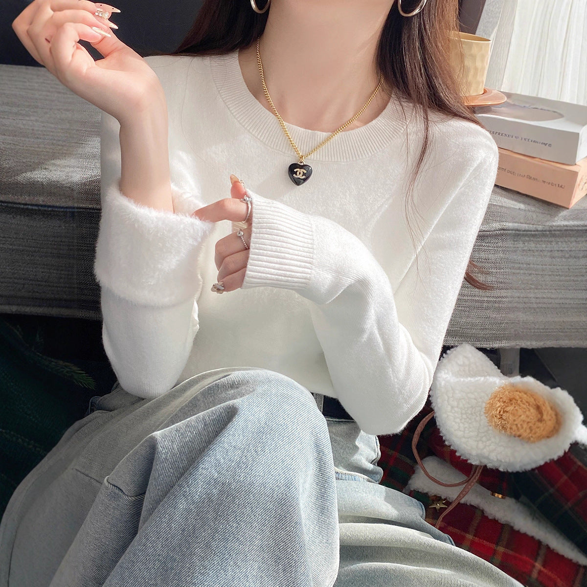 Round Neck Cashmere Sweater Women's Thick Retro - Kreeam