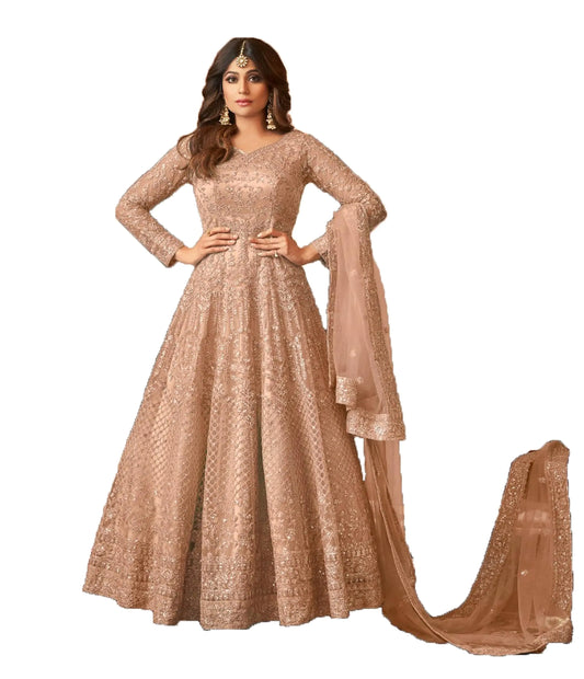 STELLACOUTURE womens indian traditional full length heavy embroidered ethnic salwar suit with dupatta (2318-O) (Peach X-LARGE) - Kreeam